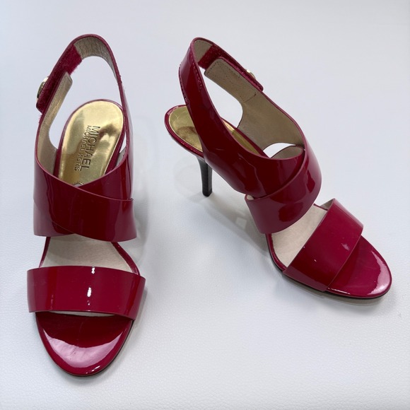 Michael Kors Red Patent Leather Open Toe Slingback Heels Strappy Sandals Size 6M - Picture 1 of 11